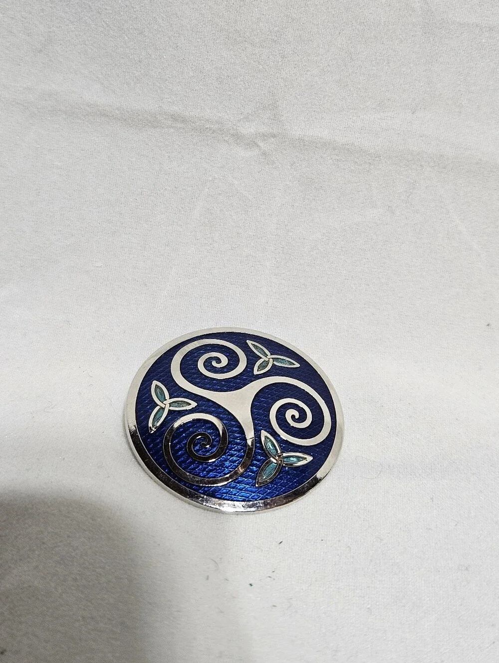 Sea Gems Celtic Lands Blue Enamel Triskele & Trinity Knot Brooch Vintage
